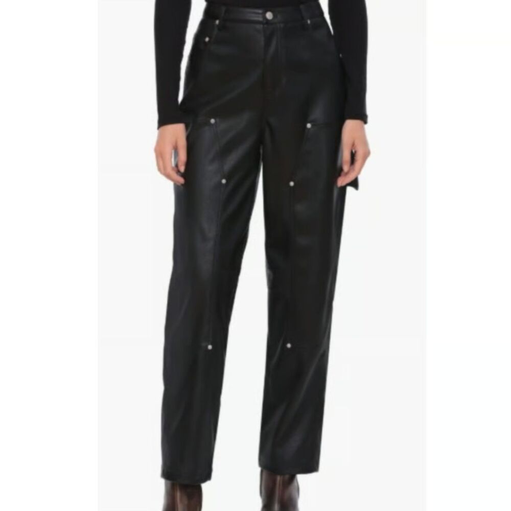 Avec Les Filles Black Wide-Leg Faux Leather Pants - Picture 1 of 8